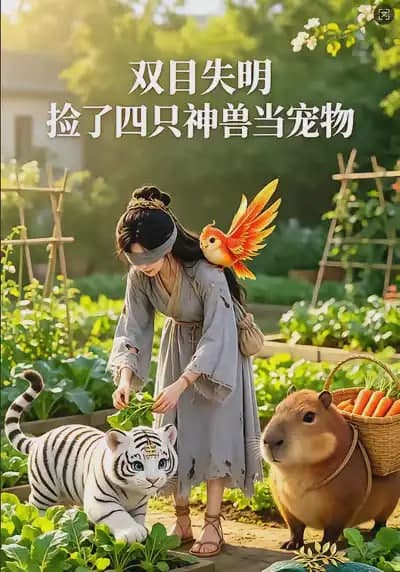 双目失明,捡了四只神兽当宠物海报
